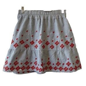 Club Monaco Skirt Blue White Striped Red Embroidered Size Medium 100% Cotton